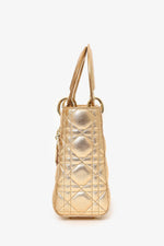 Christian Dior 2019 Gold Leather Small Lady Dior Bag with Strap