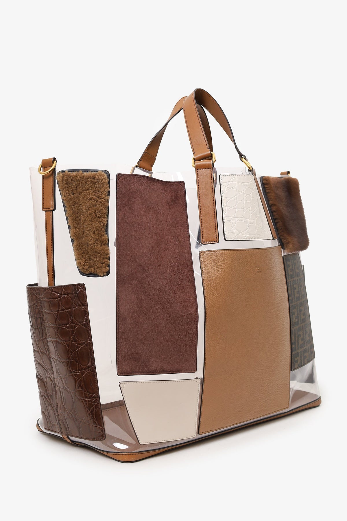 Fendi Brown Vinyl/Leather/Fur Forever Patch Pocket Tote