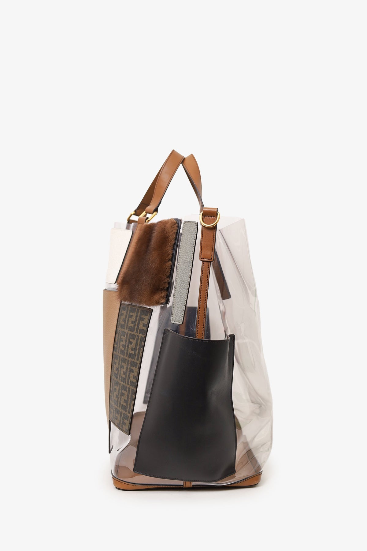 Fendi Brown Vinyl/Leather/Fur Forever Patch Pocket Tote