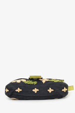 Fendi Black/lime Green Fabric/Python Floral Embroidered Mama Baguette Shoulder Bag 'As Is'