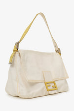 Fendi White Denim/Yellow Python Top Stitched Mamma Baguette Bag