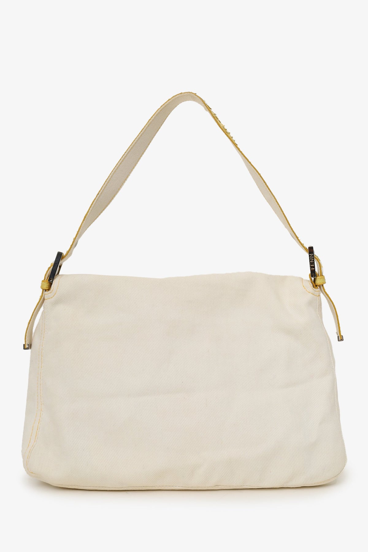 Fendi White Denim/Yellow Python Top Stitched Mamma Baguette Bag