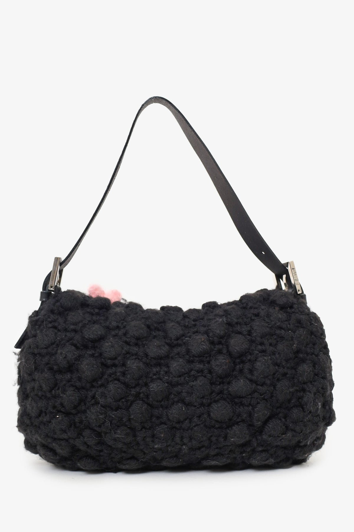 Fendi Black Crochet Knit Baguette Shoulder Bag