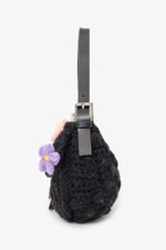 Fendi Black Crochet Knit Baguette Shoulder Bag