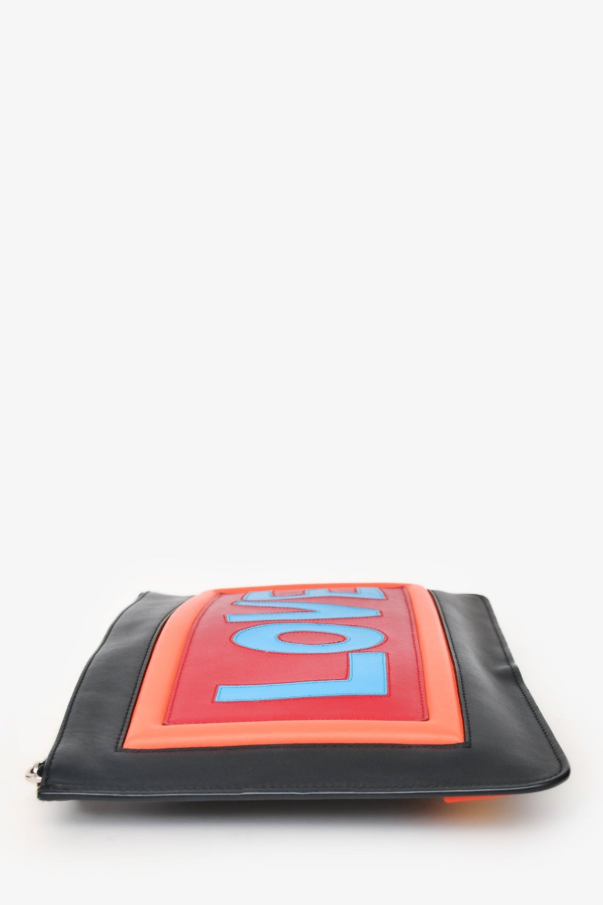 Fendi Black/Orange/Blue Leather 'LOVE' Zip Pouch