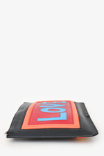 Fendi Black/Orange/Blue Leather 'LOVE' Zip Pouch