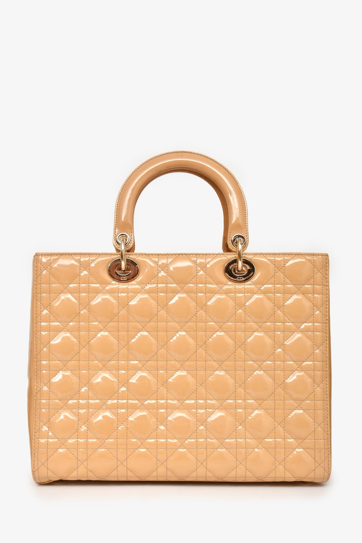 Christian Dior Beige Cannage Patent Leather Large Lady Dior Tote with Strap