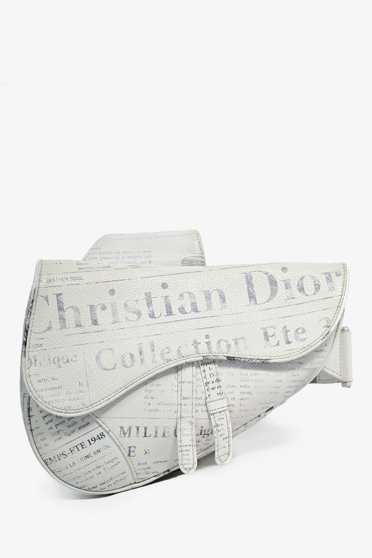Christian Dior x Daniel Arsham 2020 White/Grey Newspaper Printed Saddle Bag (As Is)
