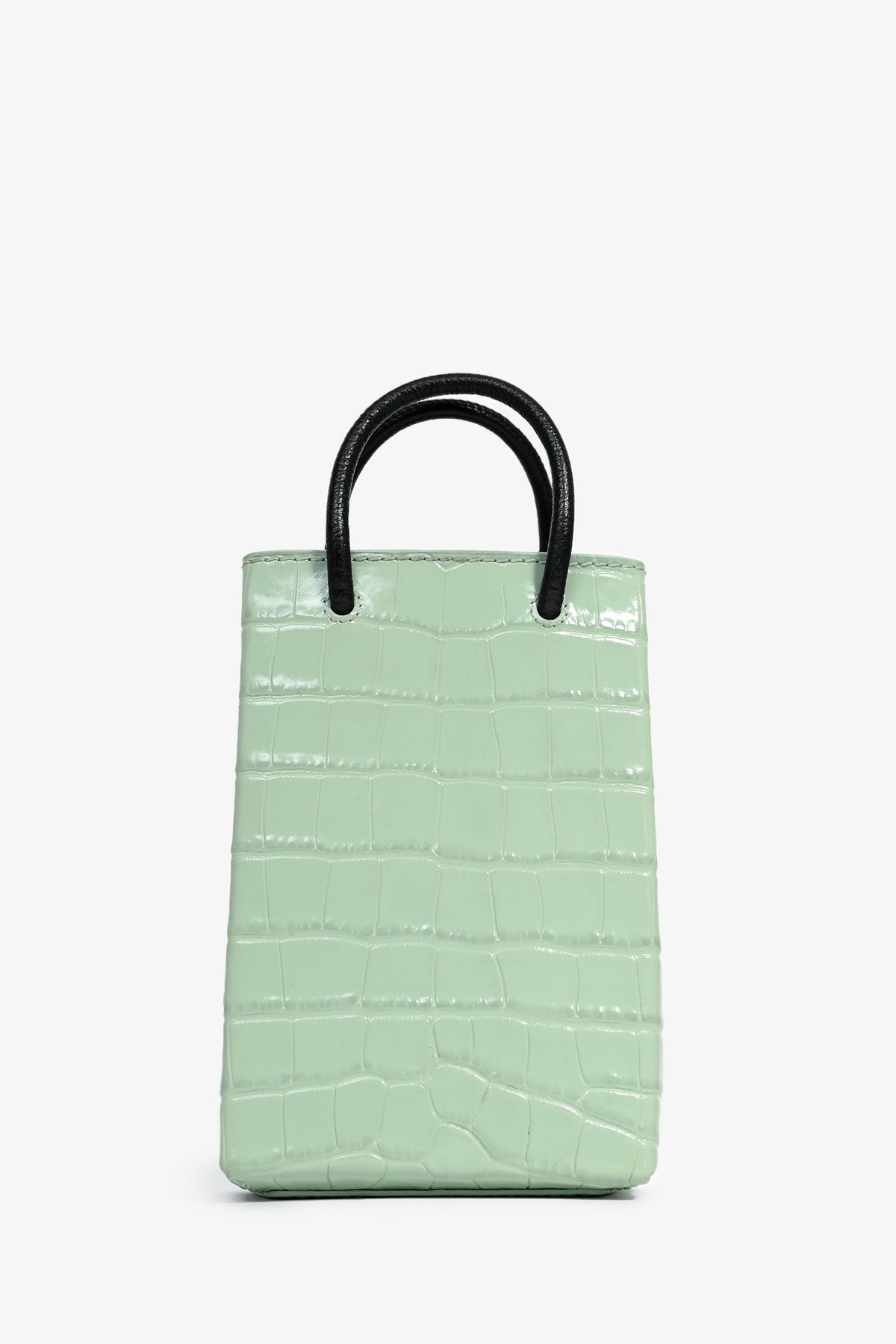 Balenciaga Green Leather Croc Embossed Logo Crossbody Mini Tote