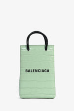 Balenciaga Green Leather Croc Embossed Logo Crossbody Mini Tote