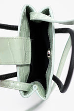 Balenciaga Green Leather Croc Embossed Logo Crossbody Mini Tote