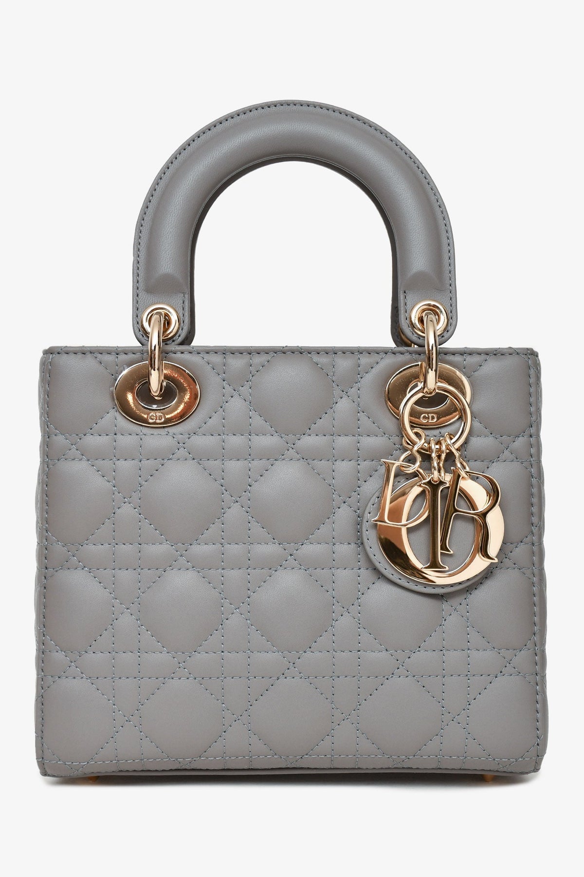 Christian Dior 2023 Grey Leather Cannage Small Lady Dior with Strap