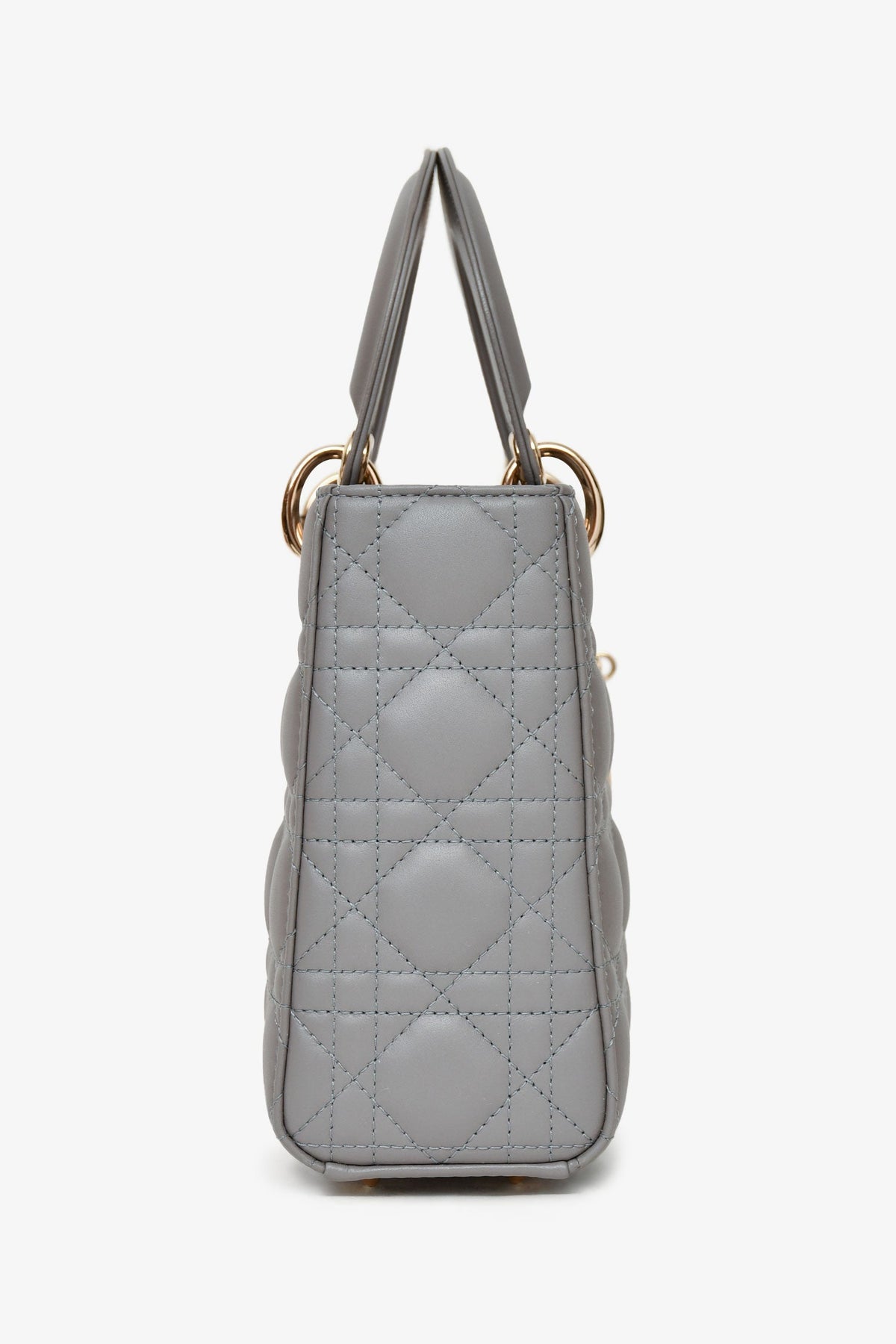 Christian Dior 2023 Grey Leather Cannage Small Lady Dior with Strap