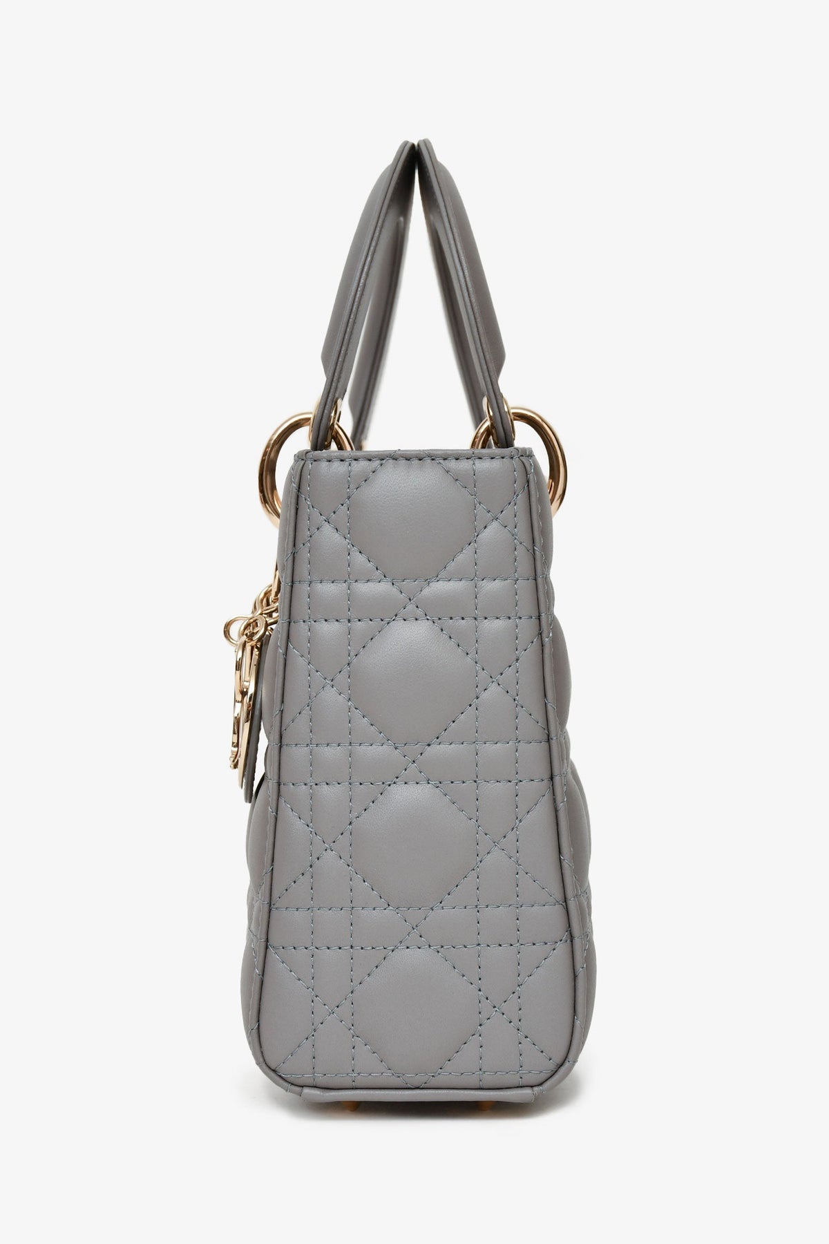 Christian Dior 2023 Grey Leather Cannage Small Lady Dior with Strap