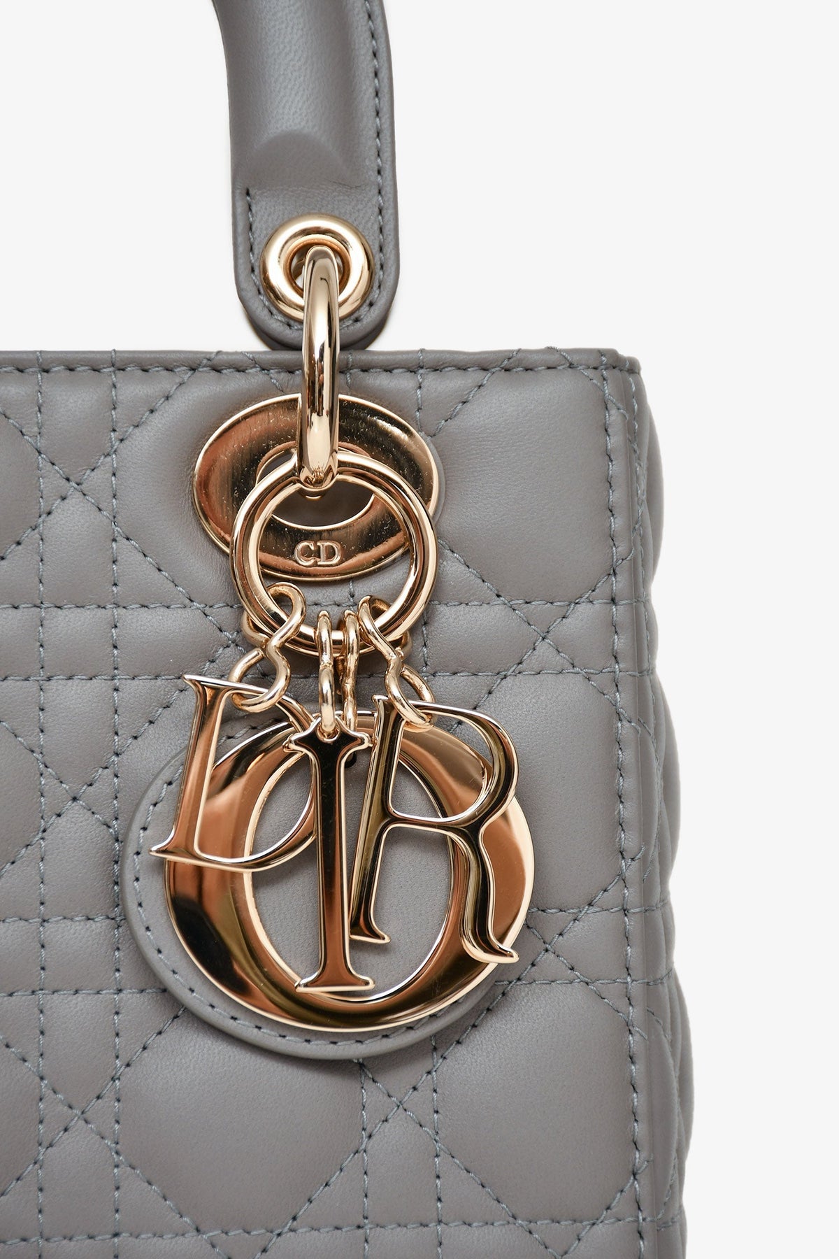 Christian Dior 2023 Grey Leather Cannage Small Lady Dior with Strap