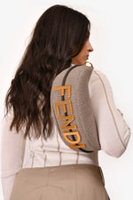 Fendi Brown Leather/Fabric Houndstooth Fendigraphy Small Shoulder Bag