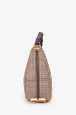 Fendi Brown Leather/Fabric Houndstooth Fendigraphy Small Shoulder Bag