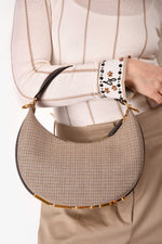 Fendi Brown Leather/Fabric Houndstooth Fendigraphy Small Shoulder Bag