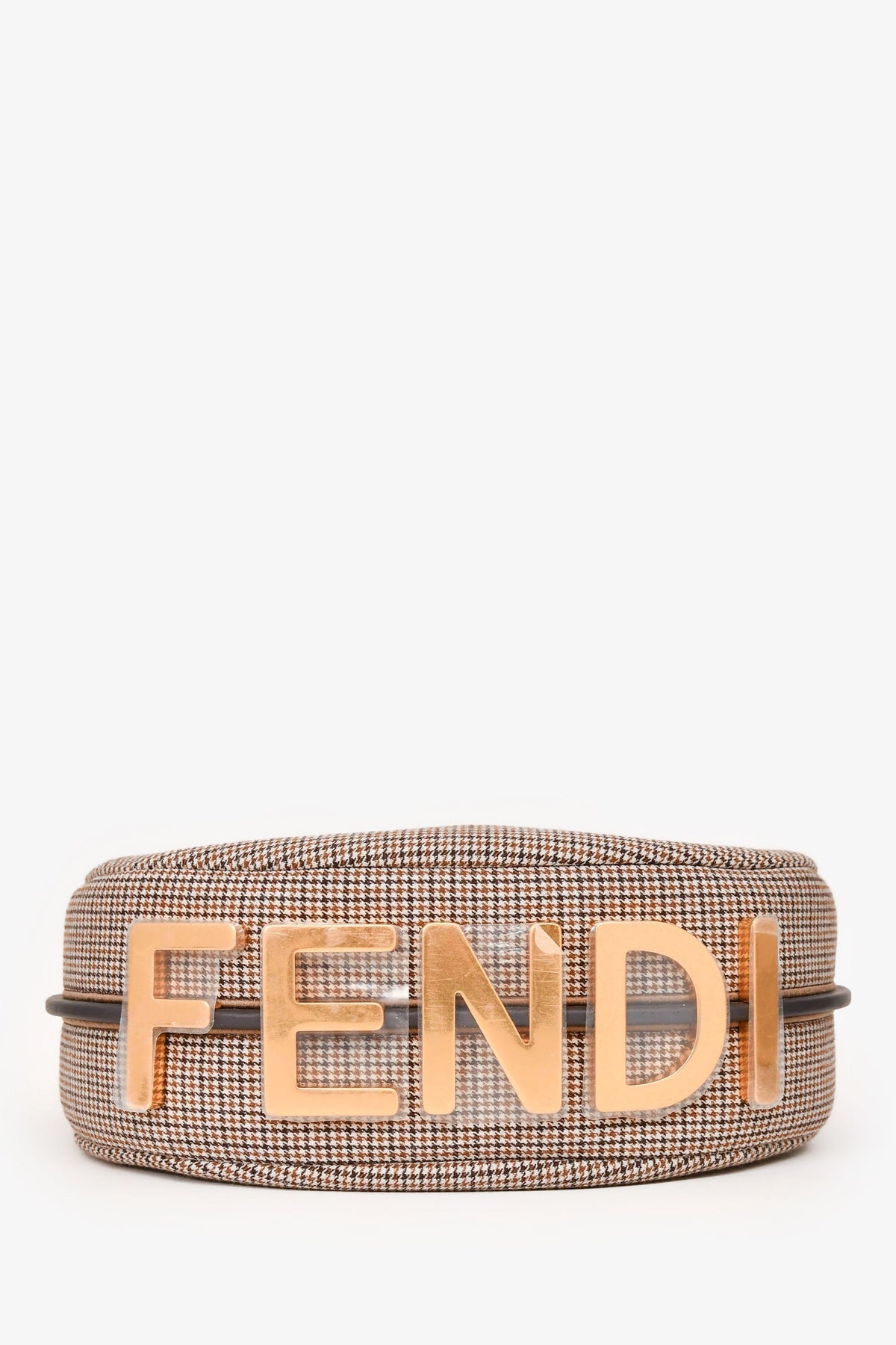Fendi Brown Leather/Fabric Houndstooth Fendigraphy Small Shoulder Bag