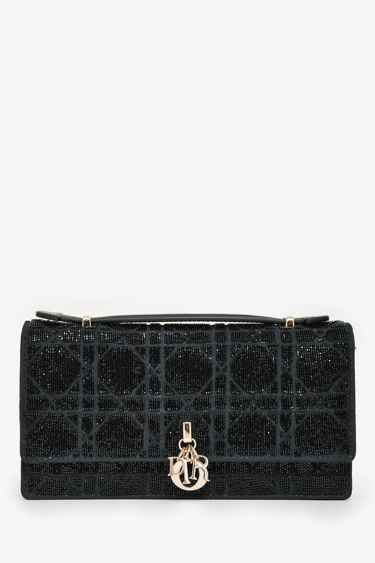 Christian Dior 2023 Black Bead Embellished My Dior Mini Bag with Chain