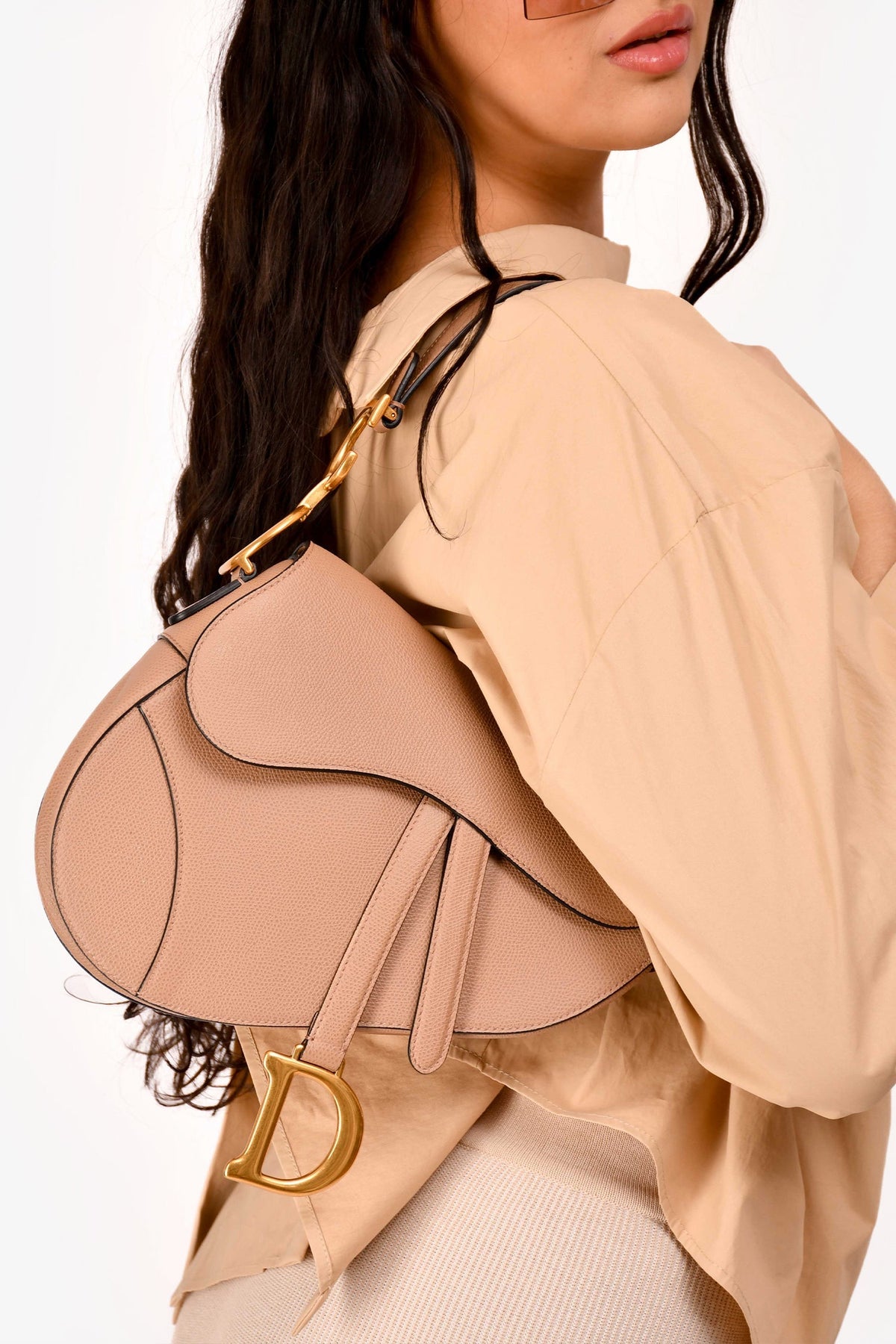 Christian Dior 2019 Warm Taupe Grained Leather Saddle Bag