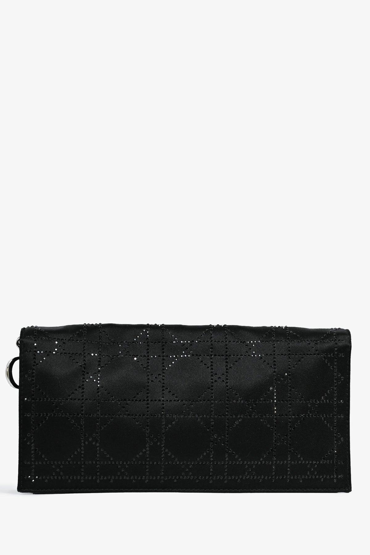 Christian Dior 2008 Black Satin Crystal Cannage Clutch On Chain