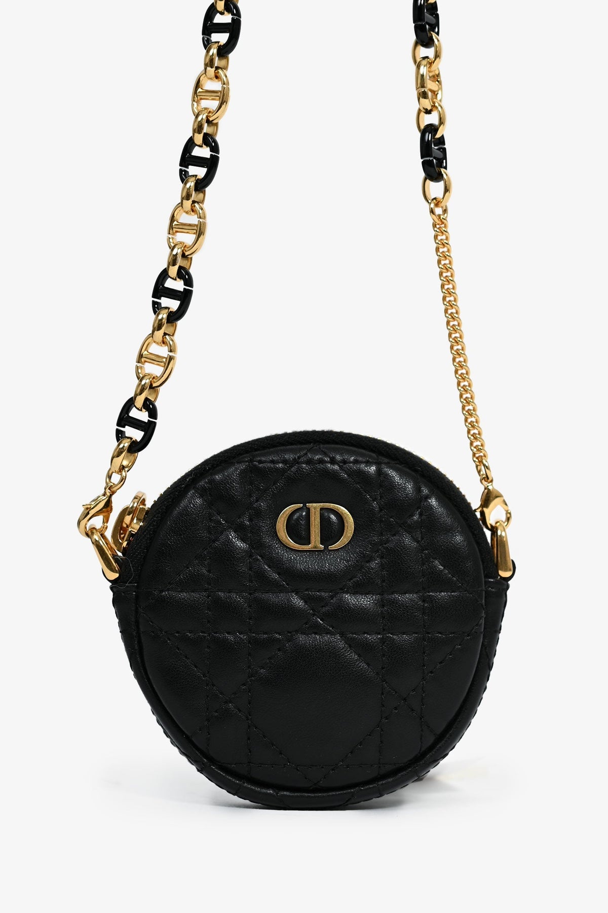 Christian Dior Black Cannage Caro Pouch On Chain