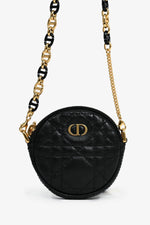 Christian Dior Black Cannage Caro Pouch On Chain