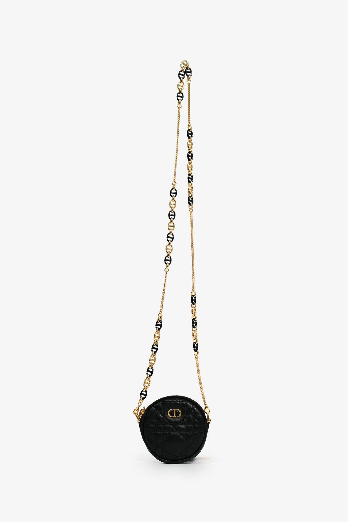 Christian Dior Black Cannage Caro Pouch On Chain