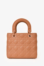 Christian Dior 2020 Brown Matte Cannage Leather Medium Lady Dior Top Handle with Strap