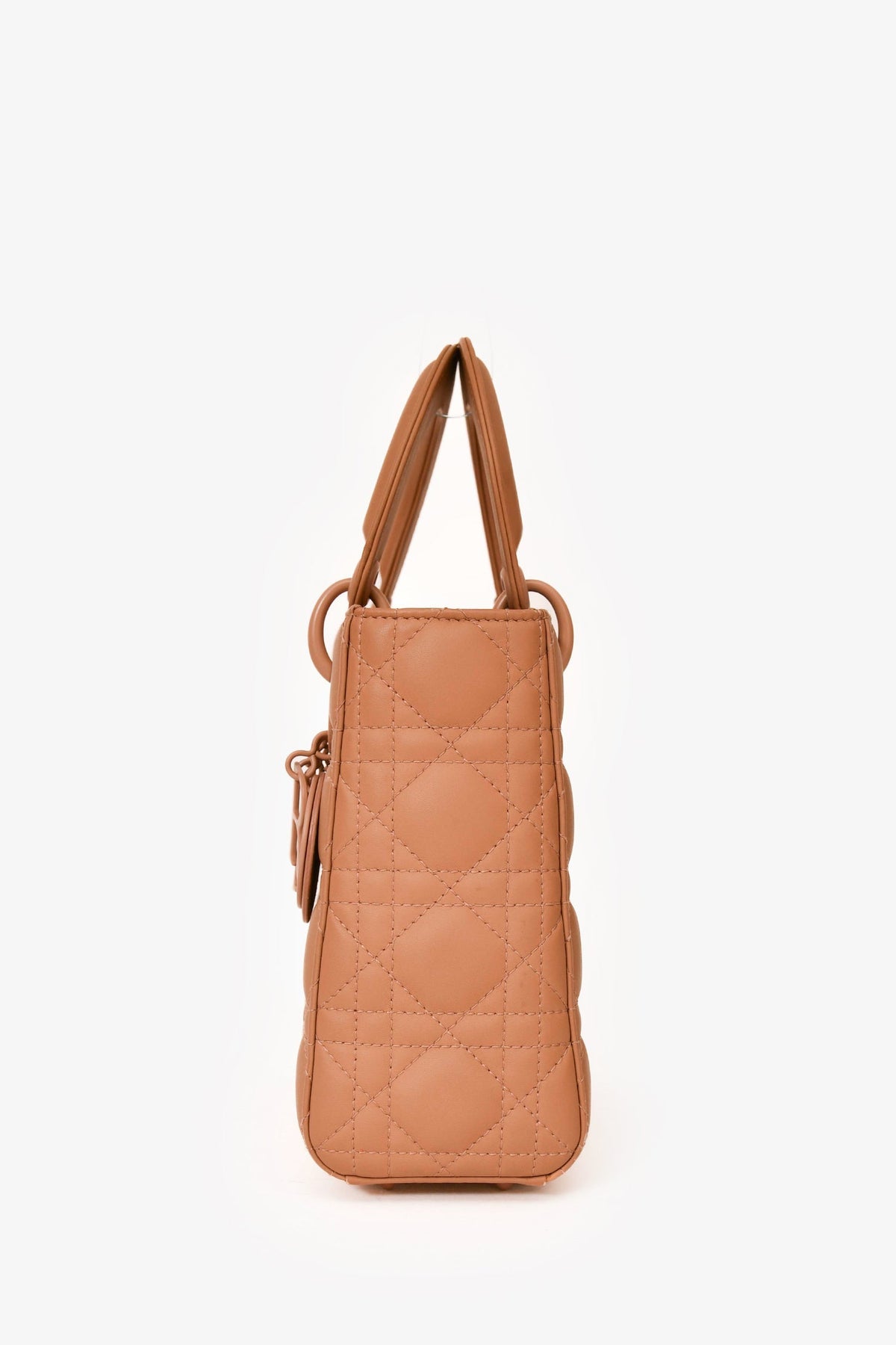 Christian Dior 2020 Brown Matte Cannage Leather Medium Lady Dior Top Handle with Strap