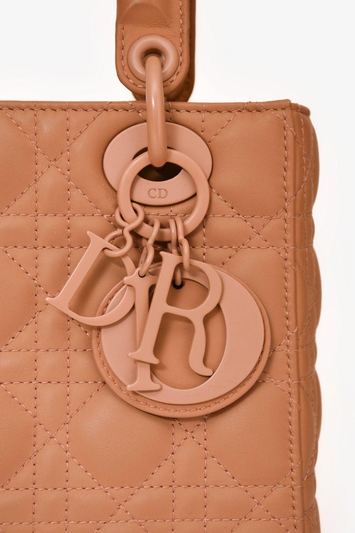 Christian Dior 2020 Brown Matte Cannage Leather Medium Lady Dior Top Handle with Strap