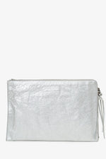 Balenciaga Silver Metallic Lambskin Leather Motocross Clutch