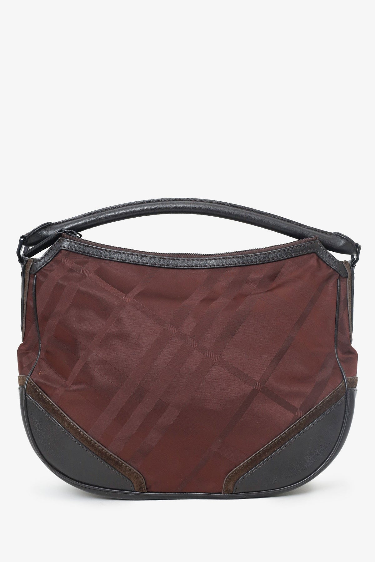 Burberry Burgundy Tonal Check Nylon Medium Maskell Hobo