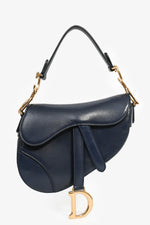 Christian Dior Navy Blue Mini Saddle Bag with Canvas Strap