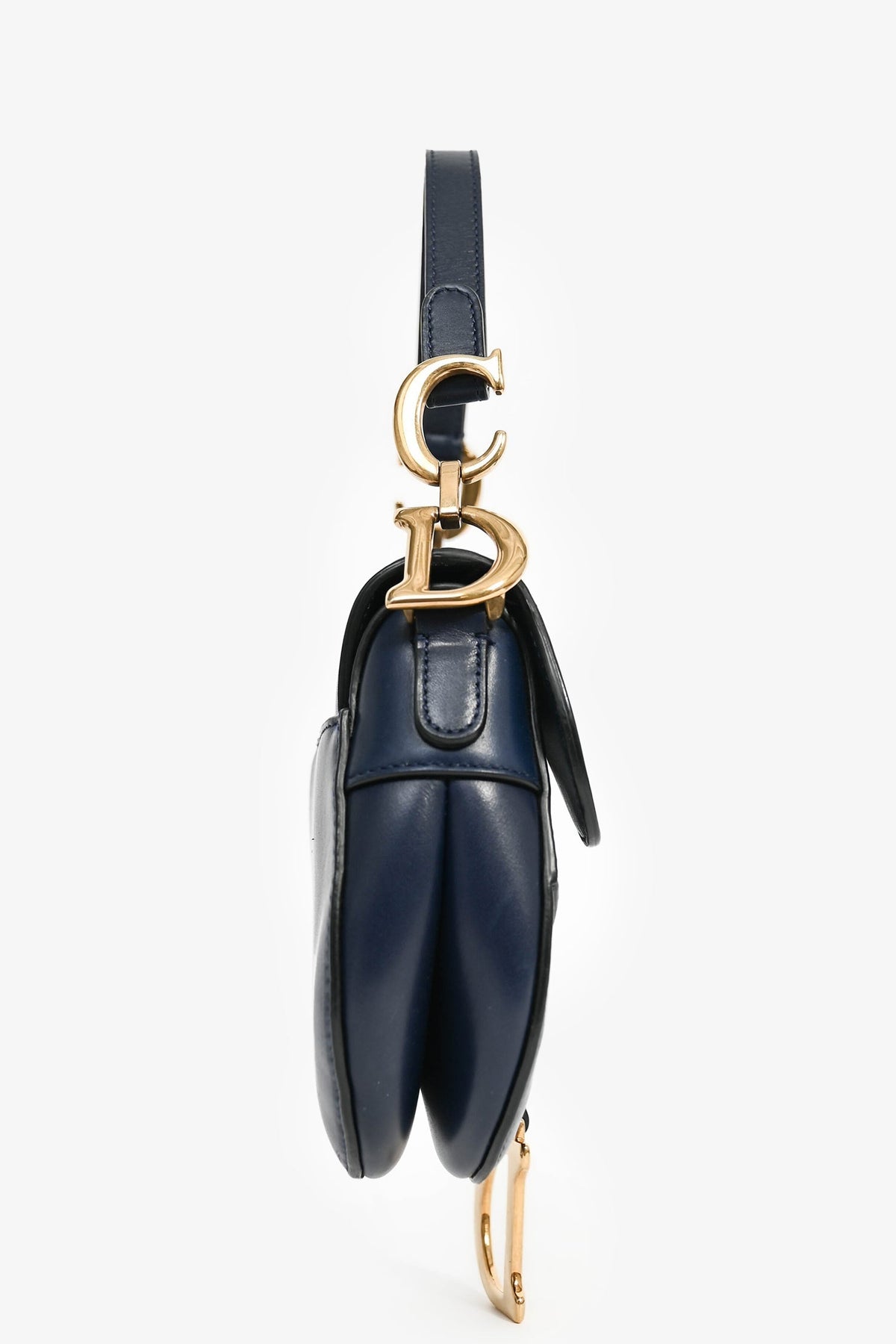 Christian Dior Navy Blue Mini Saddle Bag with Canvas Strap