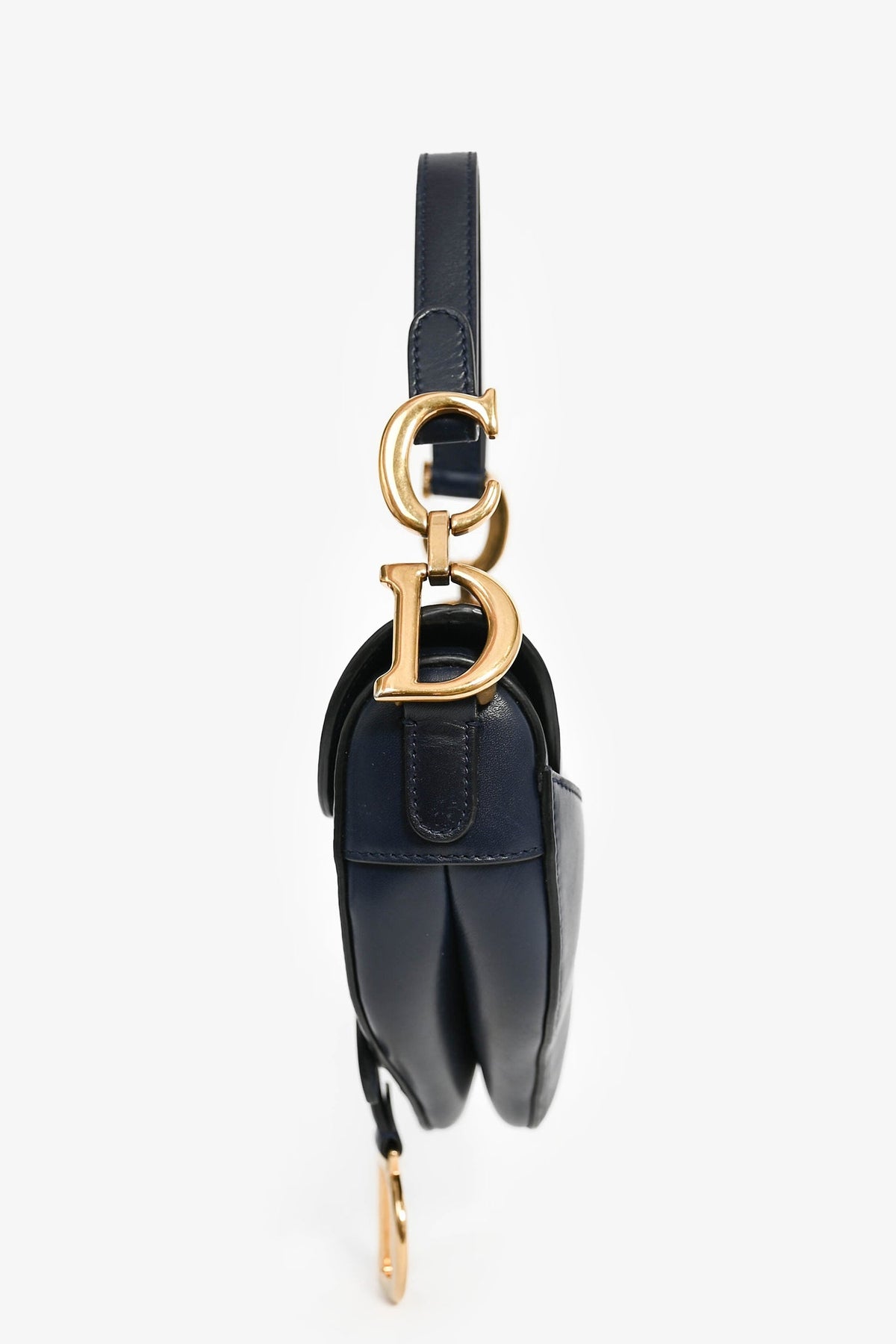Christian Dior Navy Blue Mini Saddle Bag with Canvas Strap