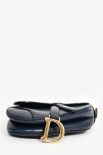 Christian Dior Navy Blue Mini Saddle Bag with Canvas Strap