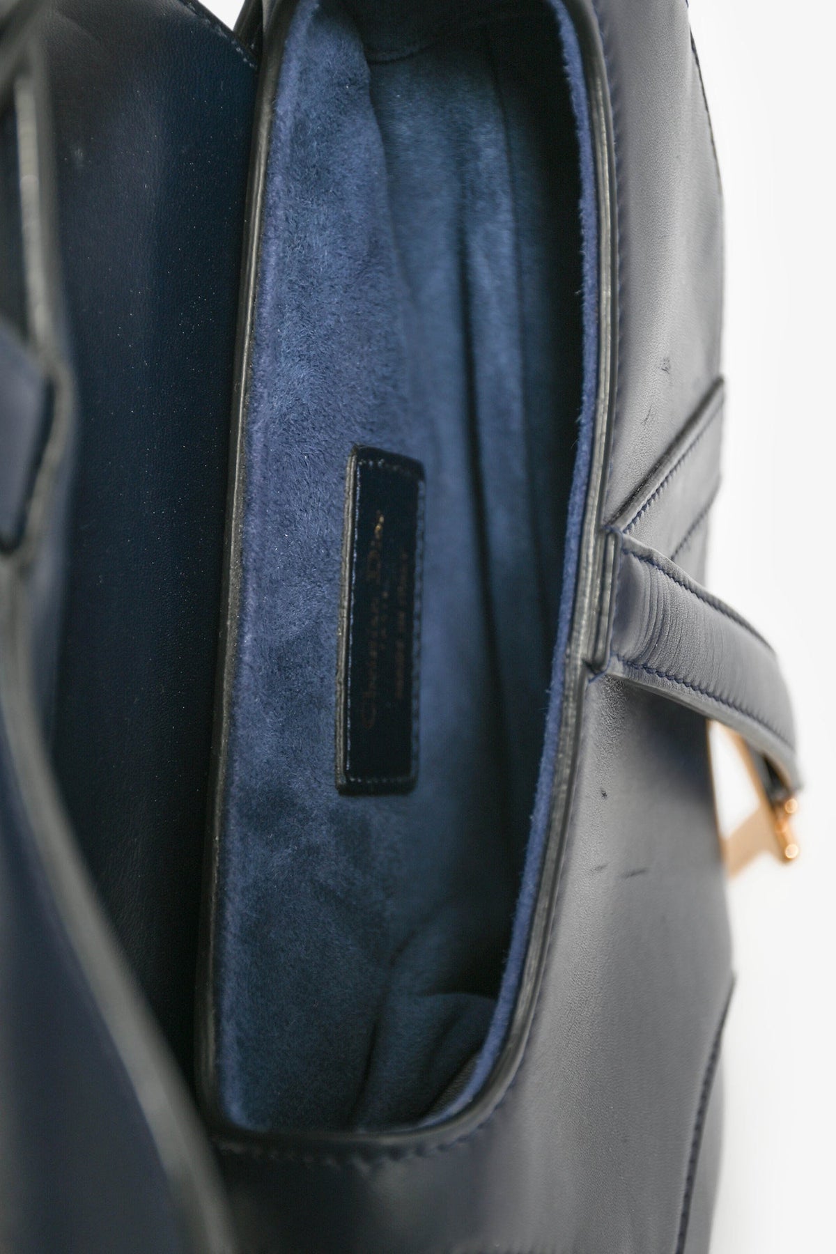 Christian Dior Navy Blue Mini Saddle Bag with Canvas Strap