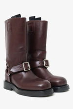 Burberry Burgundy Leather Saddle Boot Size 37