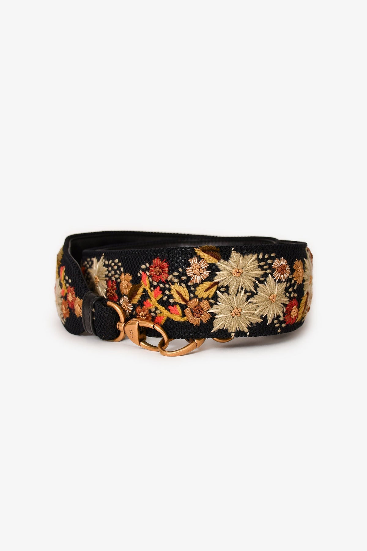 Christian Dior Black Leather Floral Embroidered Bag Strap