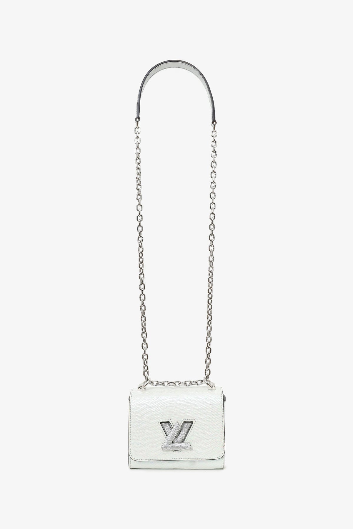 Louis Vuitton 2020 White Iridescent Karung Leather Twist Mini with Crystal Buckle