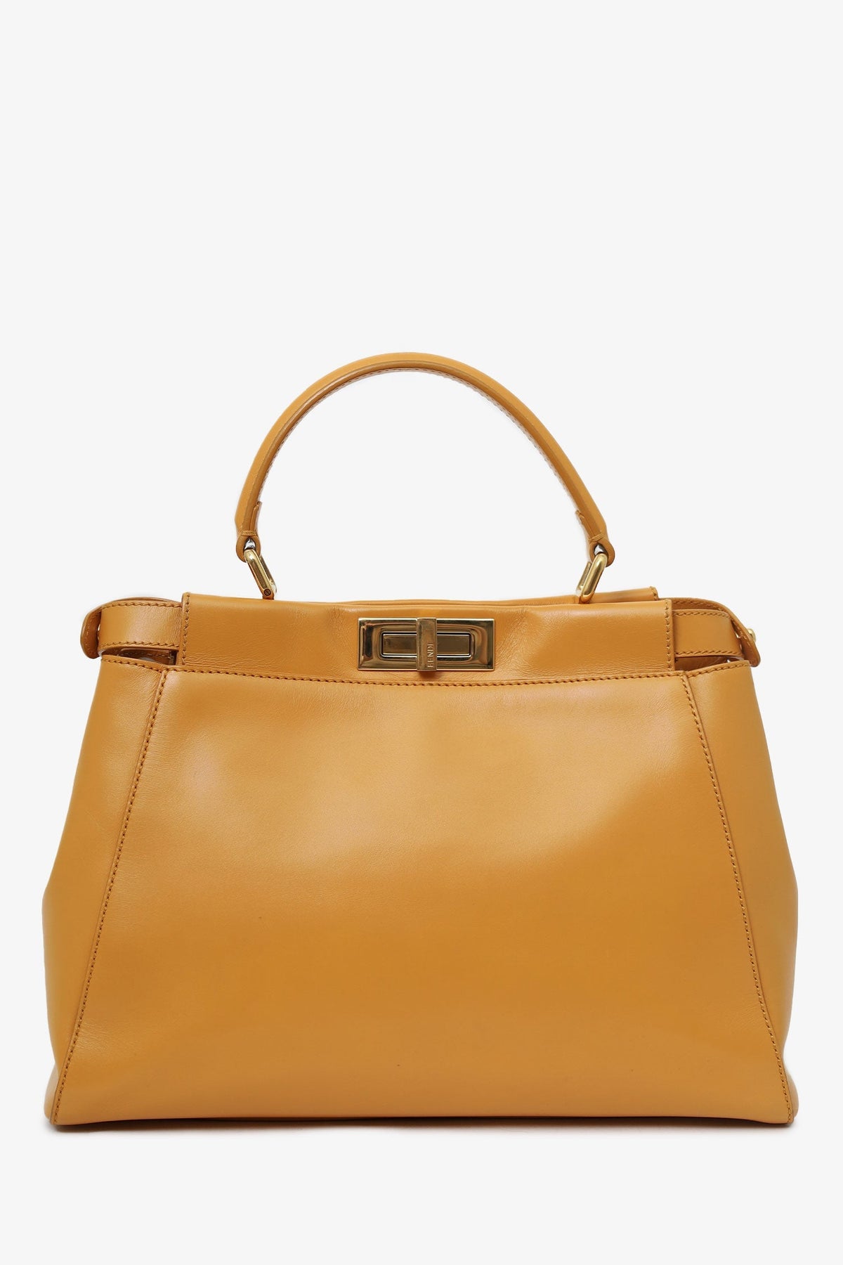 Fendi Yellow Leather Medium Peekaboo Top Handle Bag With Strap