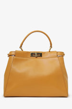 Fendi Yellow Leather Medium Peekaboo Top Handle Bag With Strap