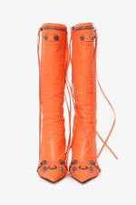 Balenciaga Limited Edition Orange Leather Studded Pointy 'Cagole' Boots Size 39