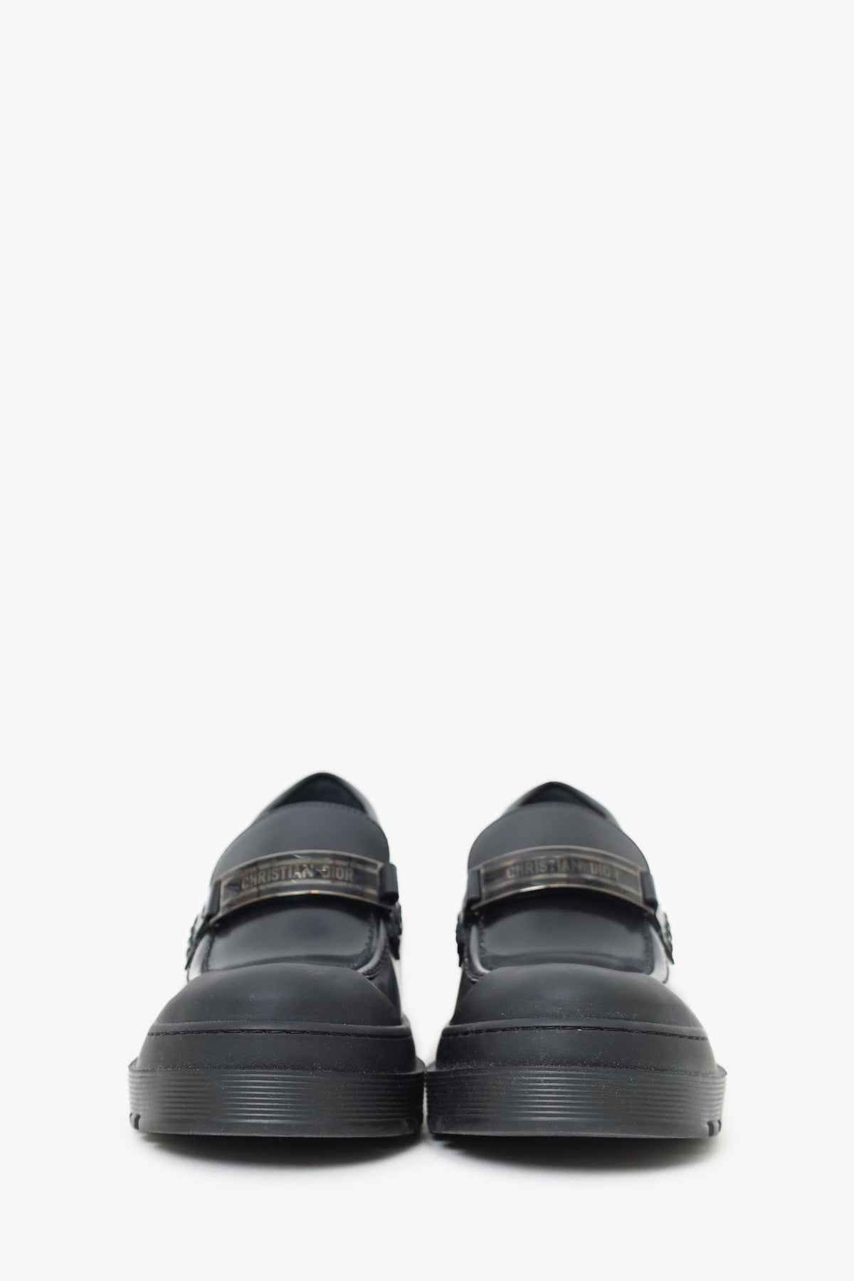 Christian Dior Black Leather/Rubber Toe Loafers Size 37