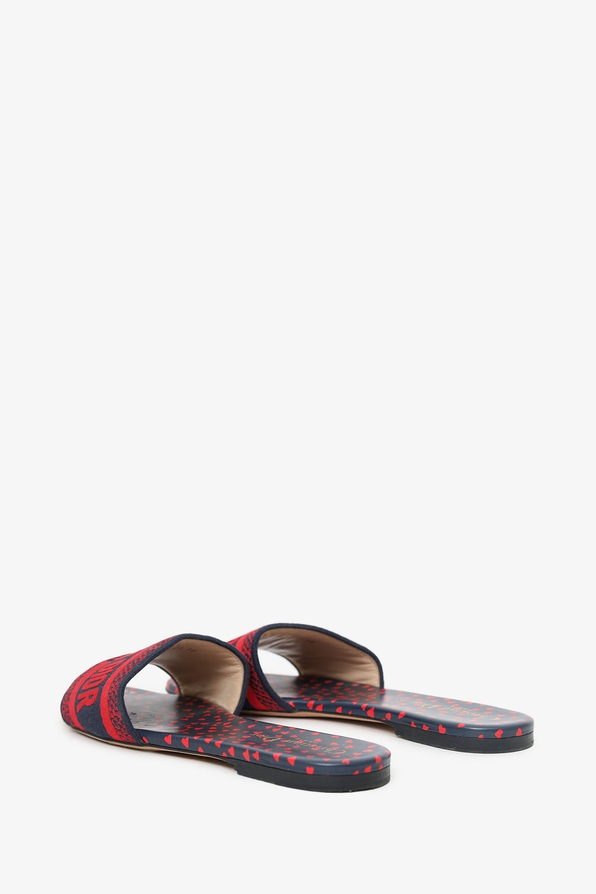 Christian Dior Navy/Red Canvas Pop Heart I Love Paris Embroidered Dway Flat Slide Sandals Size 38
