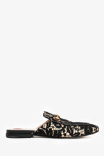 Gucci Black/Beige Lace Horsebit Slides Size 36