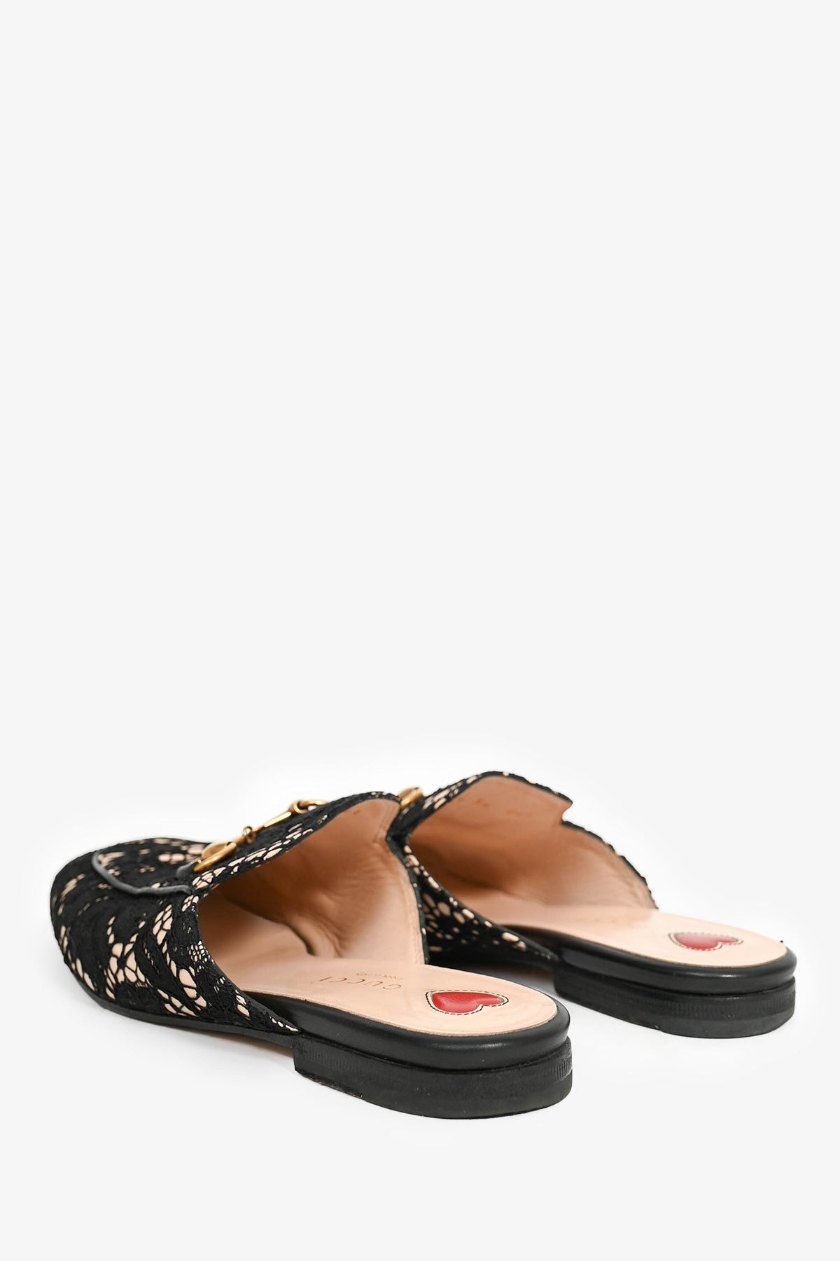 Gucci Black/Beige Lace Horsebit Slides Size 36