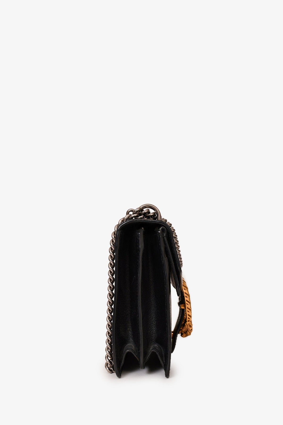Gucci Black Grained Leather Medium Web Dionysus Chain Bag